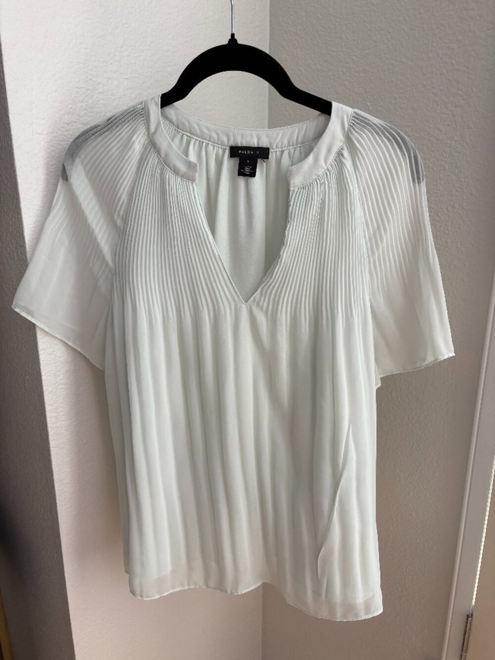 Halogen Pleated V-Neck Blouse, Sage Mint, Sz S, NWOT